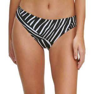 MSRP $58 DKNY Women's Classic Printed Scoop Bikini Bottom Black Size Large